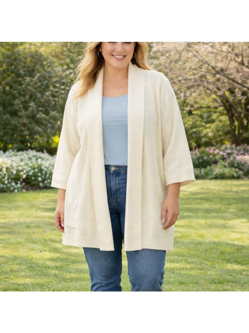 Lands' End SZ 2X Cotton Blend Plus Long Sleeve Open Long Cardigan Sweater NEW